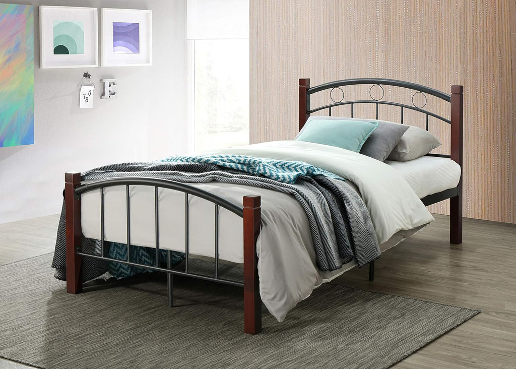 Hodedah Complete Metal Platform Bed with Headboard and Footboard in Queen Size