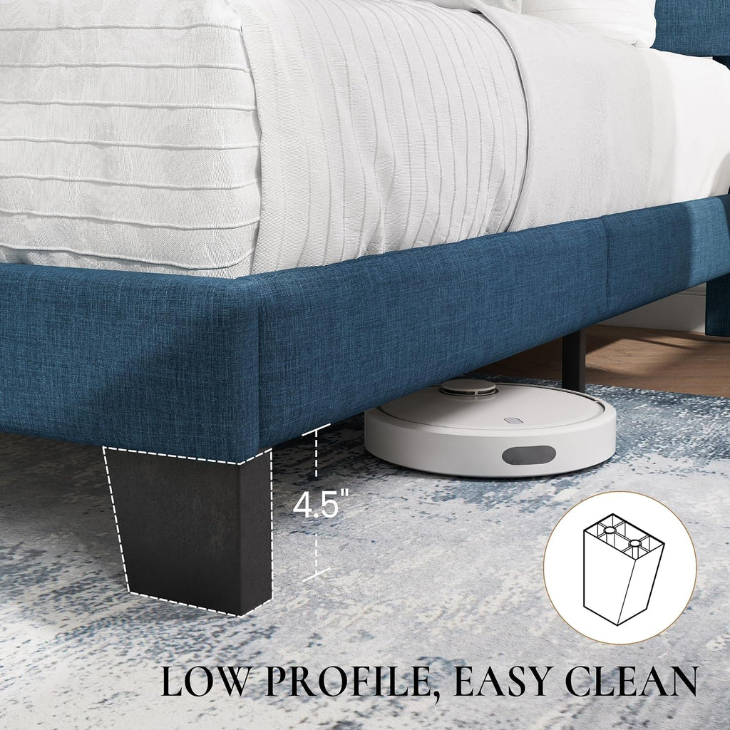 SHA CERLIN Twin Platform Bed Frame with Upholstered Fabric Headboard, Mattress Foundation with Strong Wooden Slats Support, No Box Spring Needed, Navy Blue