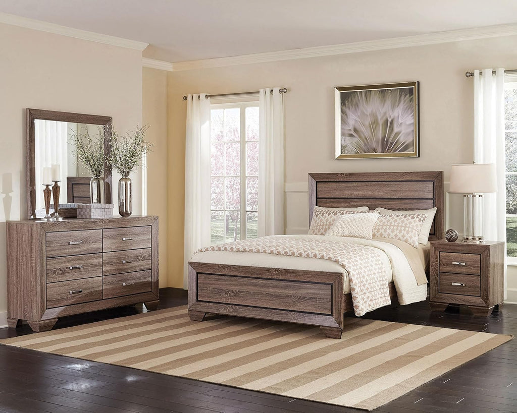 Coaster Home Furnishings Kauffman Transitional 4-Piece Bedroom Set California King Size Panel Bed Frame 54-inch Headboard Washed Taupe 204191KW-S4