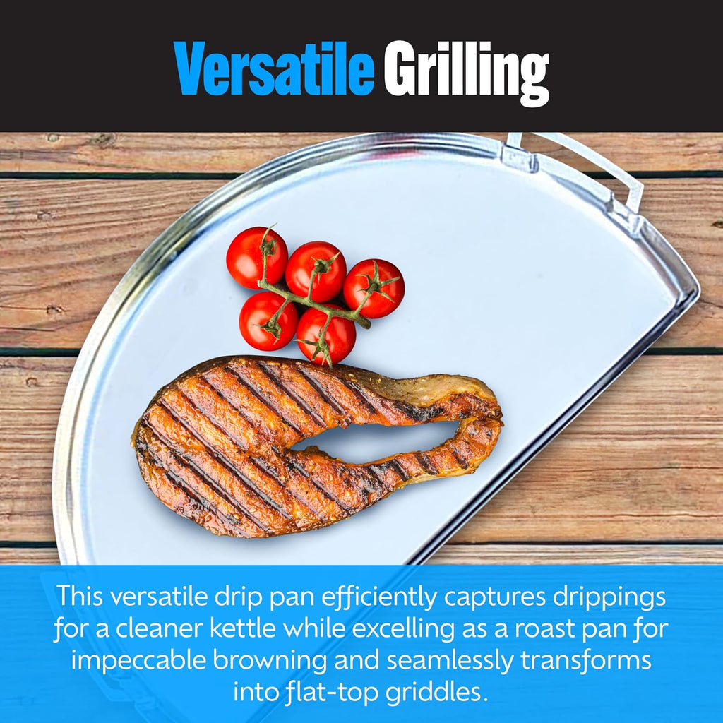 SnS Grills Drip 'N Griddle Pan 26' - Extra Large 3-in-1 Charcoal Grill Accessory for Searing, Dripping, and Griddling, Stainless Steel BBQ Accessory - XL for 26' Weber and Other Kettle Grills