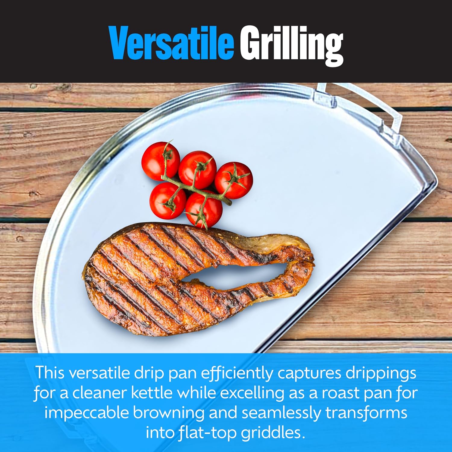 SnS Grills Drip 'N Griddle Pan 26' - Extra Large 3-in-1 Charcoal Grill Accessory for Searing, Dripping, and Griddling, Stainless Steel BBQ Accessory - XL for 26' Weber and Other Kettle Grills