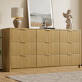 Furniway Mid Century Modern Dresser for Bedroom, 9 Drawer Wood Dresser with Fluted Front and Smooth Slides, 63' Wide Chest of Drawers, Natural Oak