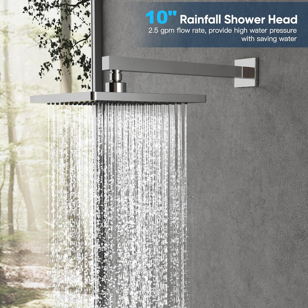 Gabrylly Shower System, Shower Faucets Sets Complete for Bathroom with High Pressure 10' Rain Shower and Handheld Shower, 2 Way Shower Valve Kit, Chrome