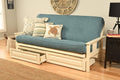 Kodiak Furniture Monterey Futon Set with Storage Drawers, with Antique White Base and Linen Aqua Mattress