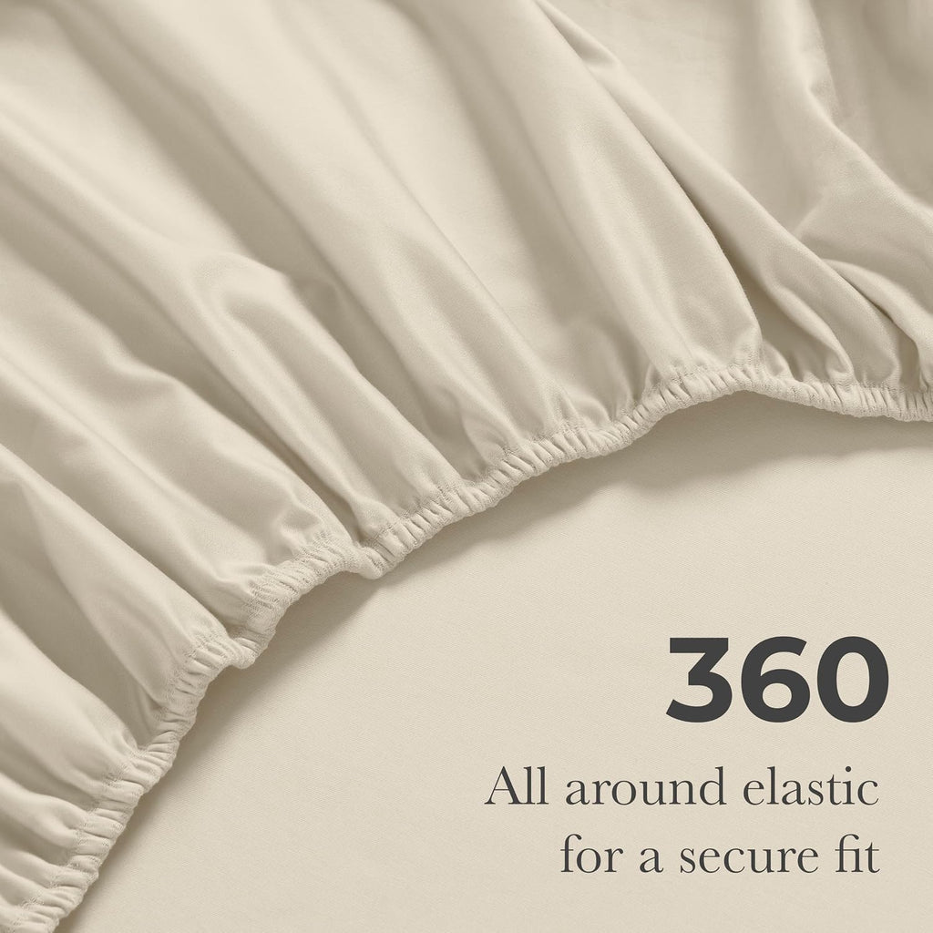 Superior Egyptian Cotton 4 Piece Sheet Set, 650 Thread Count, Modern Design, Sustainable Sheets, Ultra-Soft Basics, Solid, Deep Pocket Fitted Sheet, Flat Sheet, Pillowcases, King, Ivory
