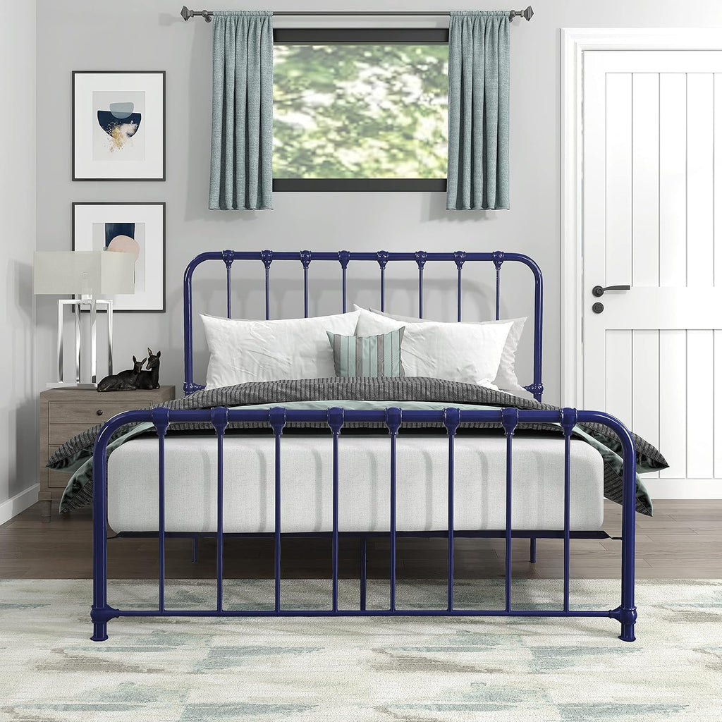 Lexicon Queen Metal Bed Frame, Platform Bed with Strong Metal Slat Support Under Bed Storage, Queen Bed Frame with Headboard, No Box Spring Needed, Easy Assembly, Queen, Navy Blue