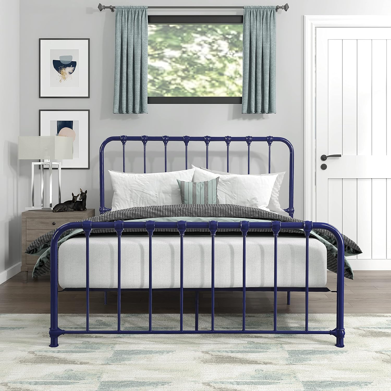 Lexicon Queen Metal Bed Frame, Platform Bed with Strong Metal Slat Support Under Bed Storage, Queen Bed Frame with Headboard, No Box Spring Needed, Easy Assembly, Queen, Navy Blue