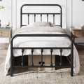 Yaheetech 2 Pcs Twin XL Bed Frame Metal Platform Bed with Victorian Style Iron-Art Headboard/Footboard/Under Bed Storage/No Box Spring Needed Black