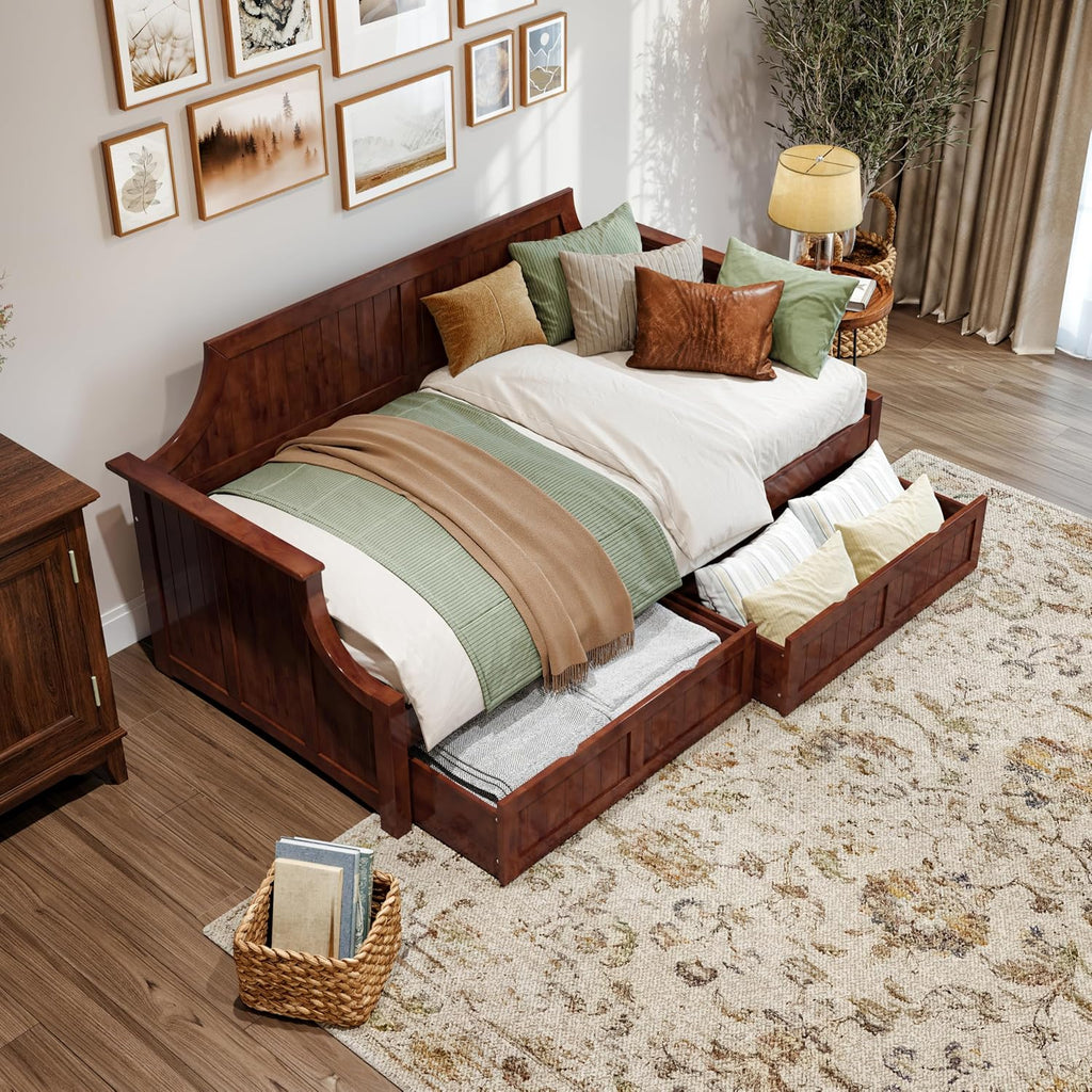 AFI Cambridge Twin Wood Daybed with Set of 2 Drawers in Walnut