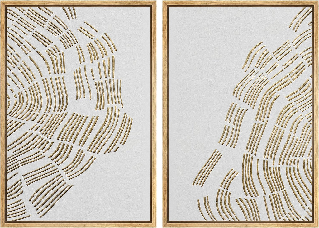 MUDECOR Framed Canvas Print Wall Art Set Gold White Forest Tree Wood Rings Abstract Nature Illustrations Modern Art Decorative Contemporary Chic for Living Room, Bedroom, Office - 24'x36'x2 Natural