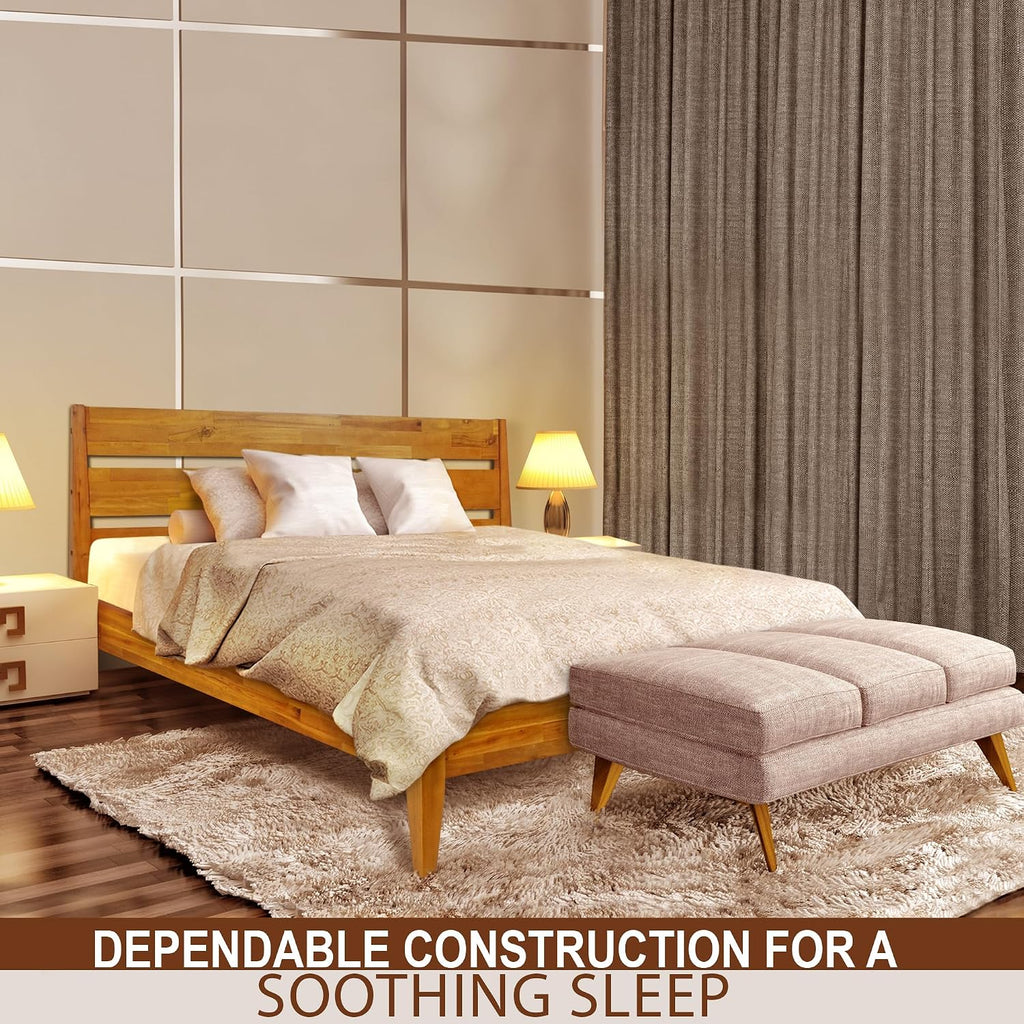Acacia Emery Bed Frame with Headboard Solid Wood Platform Bed, Queen Size Bed Frame, Mid - Century Modern Wood Bed Compatible with All Mattresses, Easy Assembly, Non-Slip, Caramel.