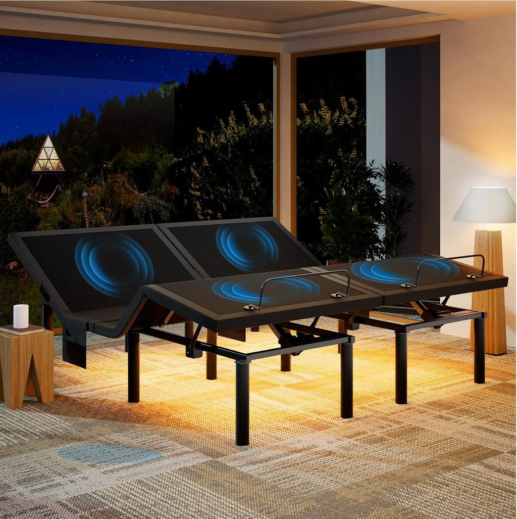Marsail NS1 Split King Adjustable Bed Base with Massage- Smart Dual Motor Bed Frame with Wireless Remote, 3-Min Assembly, 4 USB Ports, Zero Gravity & Anti-Snore Mode