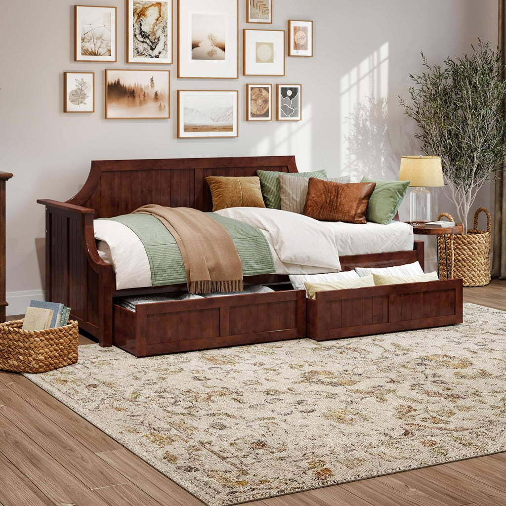 AFI Cambridge Twin Wood Daybed with Set of 2 Drawers in Walnut