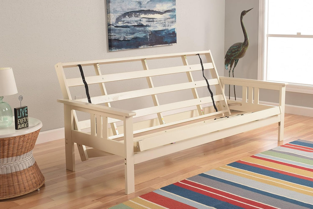 Kodiak Furniture Monterey Futon Set, No Drawers, with Antique White Base and Linen Aqua Mattress