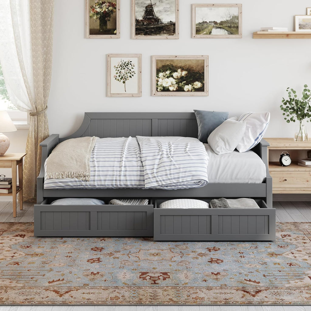 AFI Cambridge Twin Wood Daybed with Set of 2 Drawers in Grey