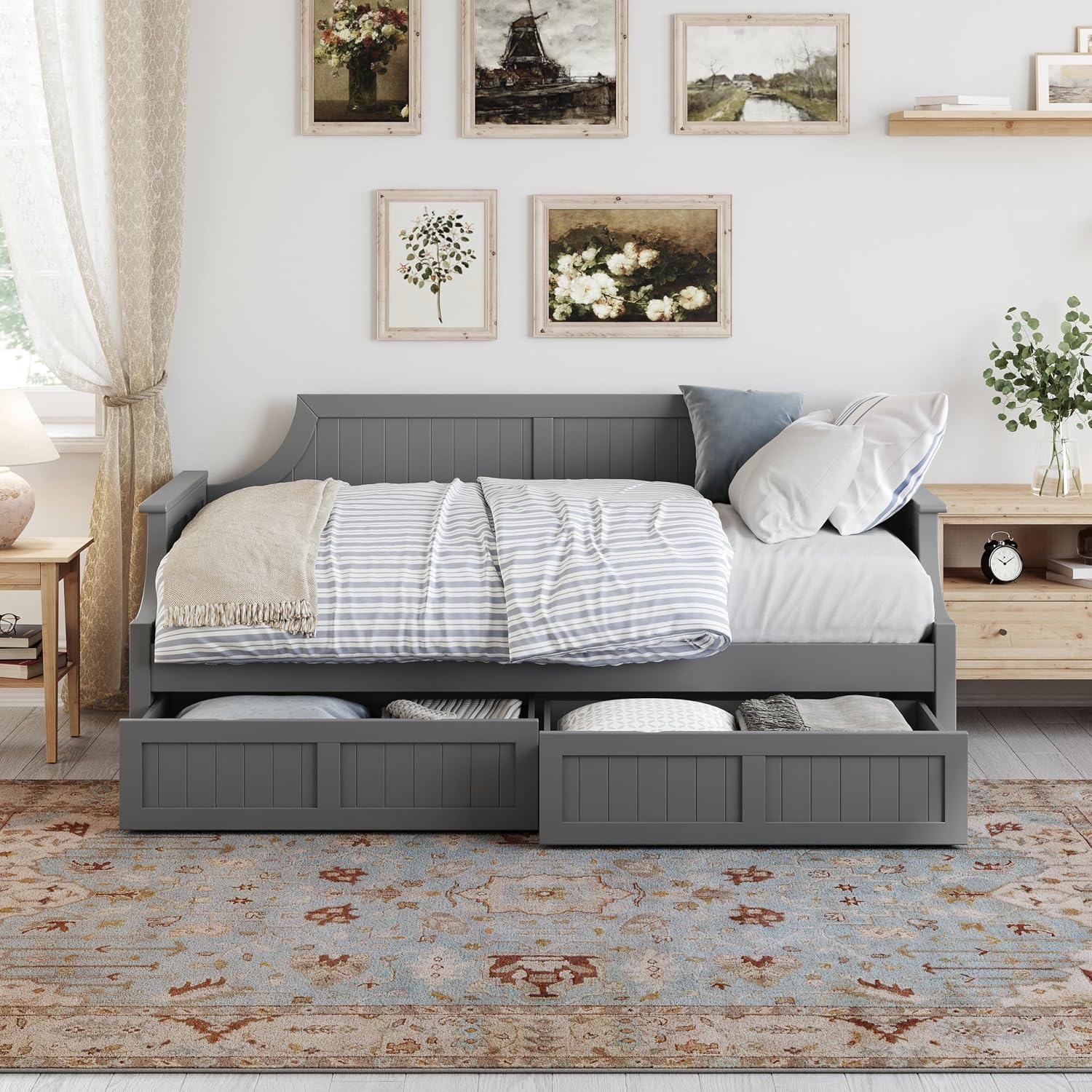 AFI Cambridge Twin Wood Daybed with Set of 2 Drawers in Grey