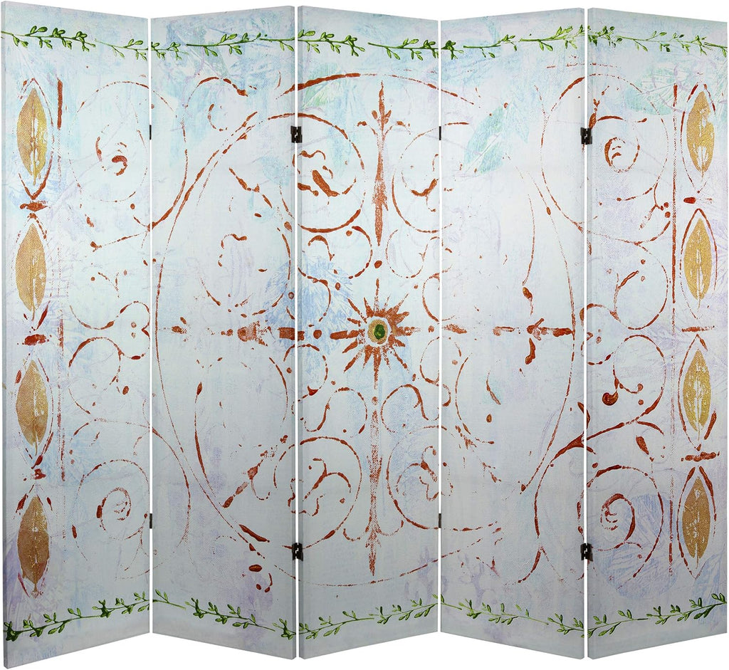 Red Lantern 5 ft. Tall Winter's Peace Canvas Room Divider 5 Panel Freestanding Folding Privacy Screen, Partition, and Separator for Modern and Contemporary Bedroom, Home Office, Studio, Dorm