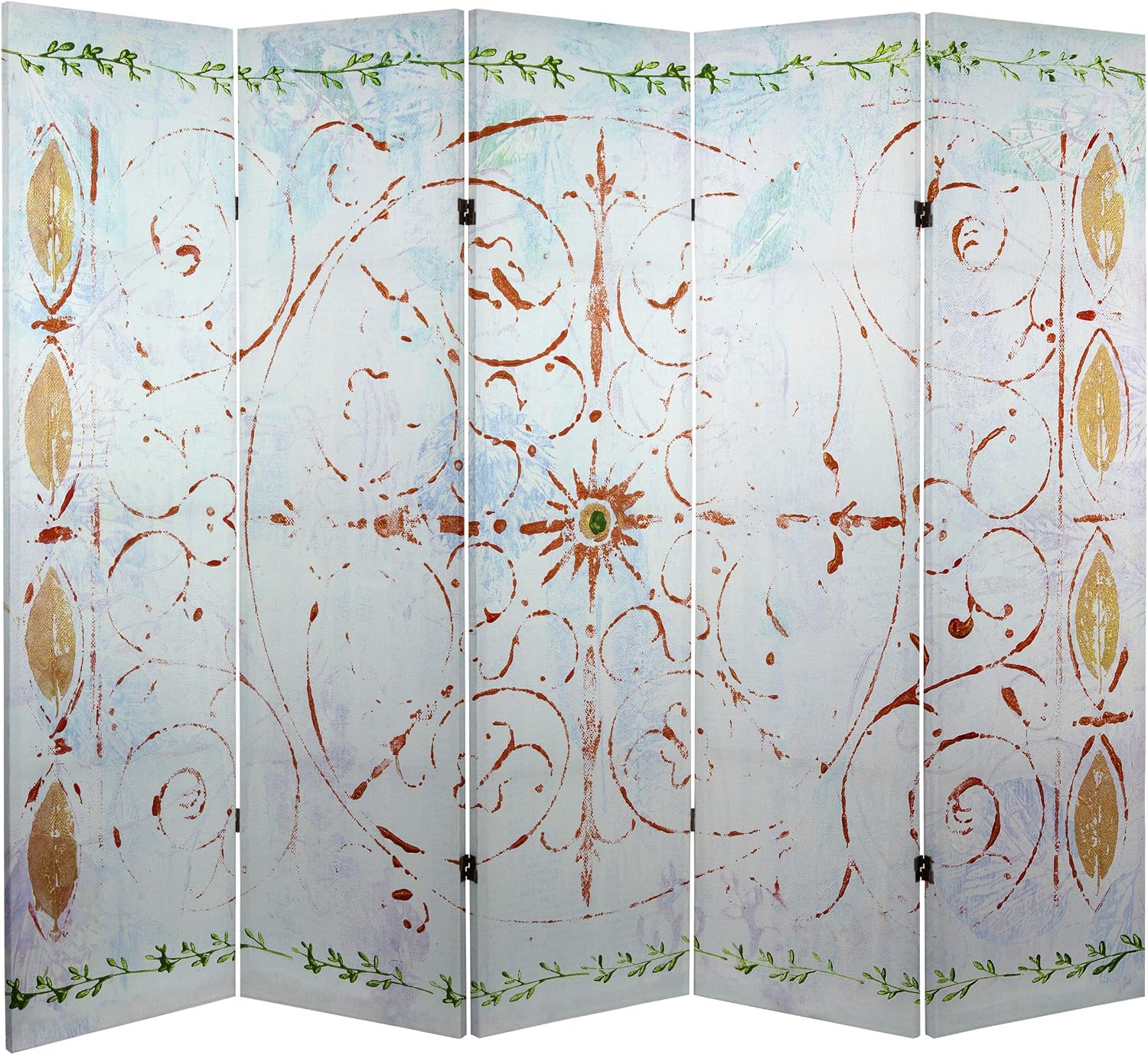 Red Lantern 5 ft. Tall Winter's Peace Canvas Room Divider 5 Panel Freestanding Folding Privacy Screen, Partition, and Separator for Modern and Contemporary Bedroom, Home Office, Studio, Dorm