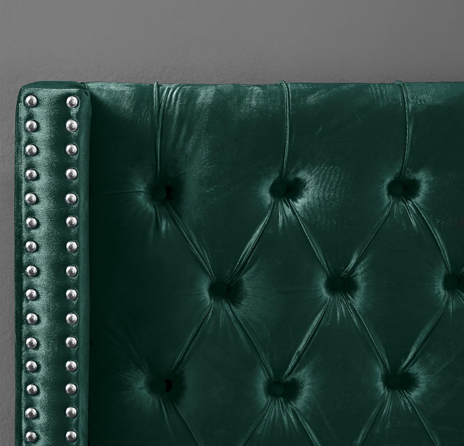 Meridian Furniture Aiden Collection Modern | Contemporary Velvet Upholstered Bed with Deep Button Tufting, Solid Wood Frame, and Custom Chrome Legs, Full, Green