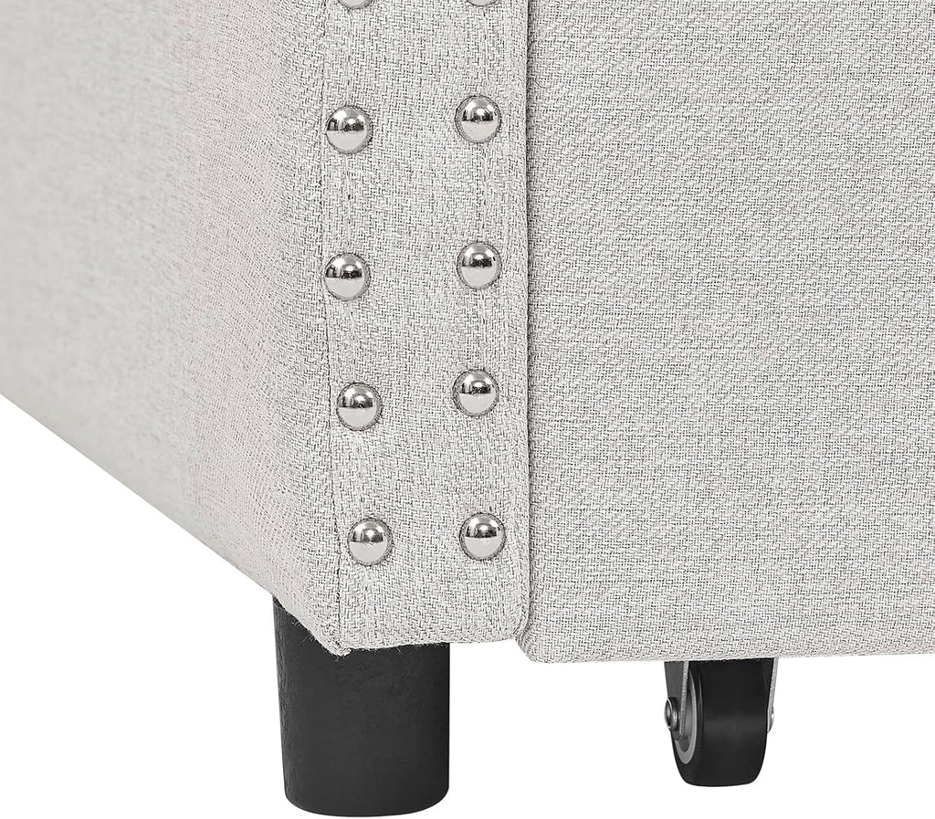 Wood Twin Daybed, Day Bed Frame with 2 Storage Drawers, Upholstered Twin Bed Frame Sofa Couch with Button and Nailhead Design for Bedroom Guest Room, No Box Spring Needed, Beige