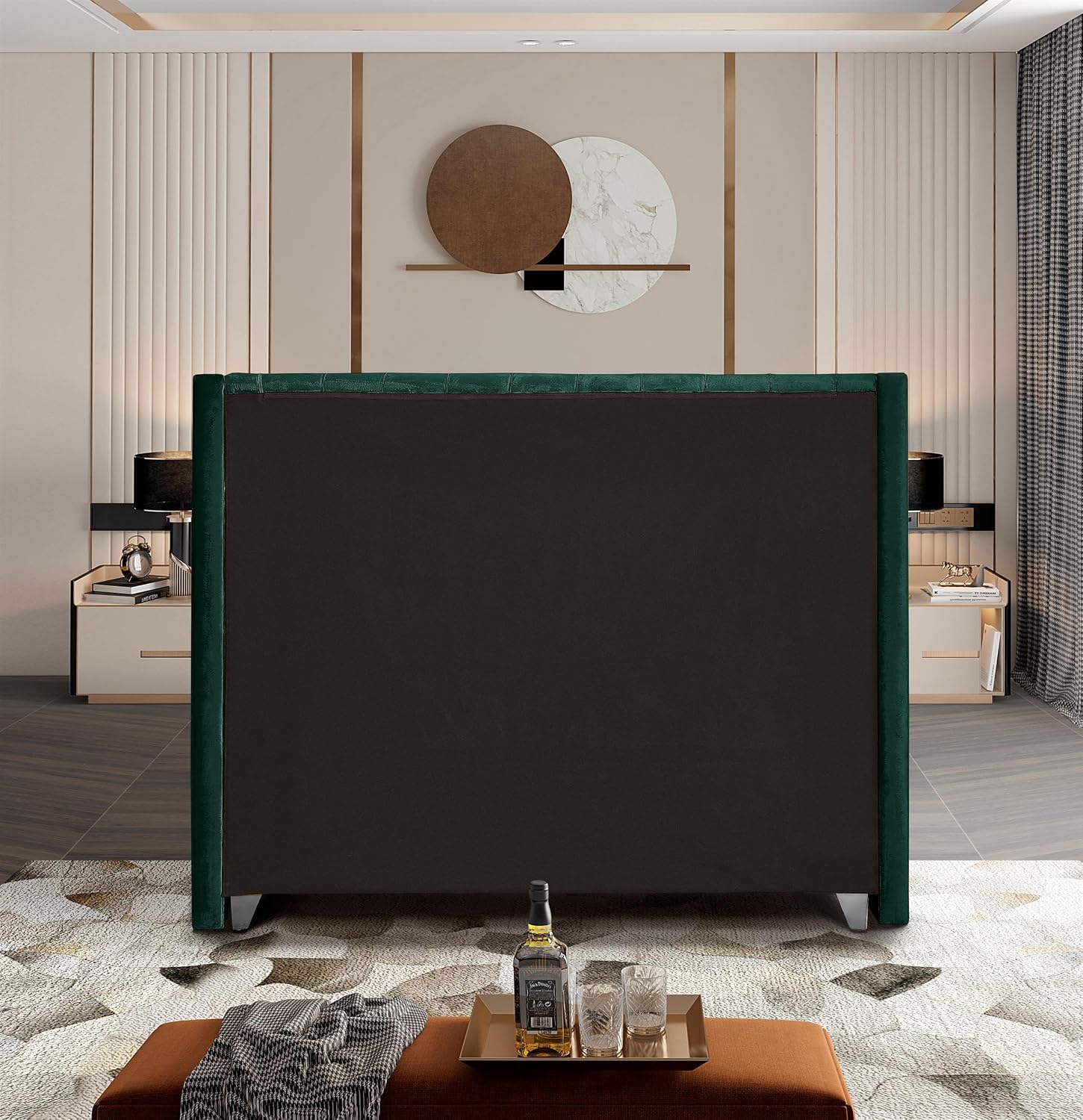 Meridian Furniture Aiden Collection Modern | Contemporary Velvet Upholstered Bed with Deep Button Tufting, Solid Wood Frame, and Custom Chrome Legs, Full, Green