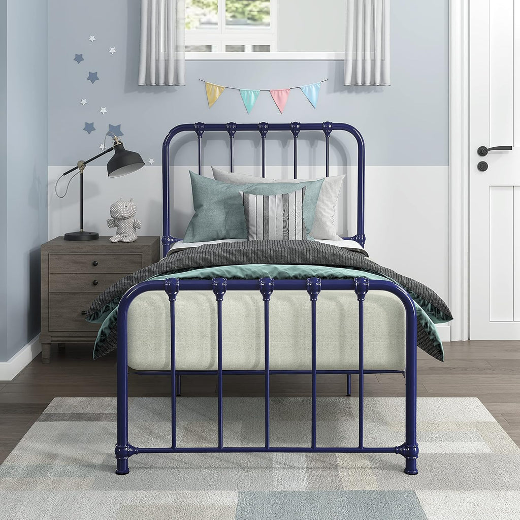 Lexicon Twin Metal Bed Frame, Platform Bed with Strong Metal Slat Support Under Bed Storage, Twin Bed Frame with Headboard, No Box Spring Needed, Easy Assembly, Twin, Navy Blue