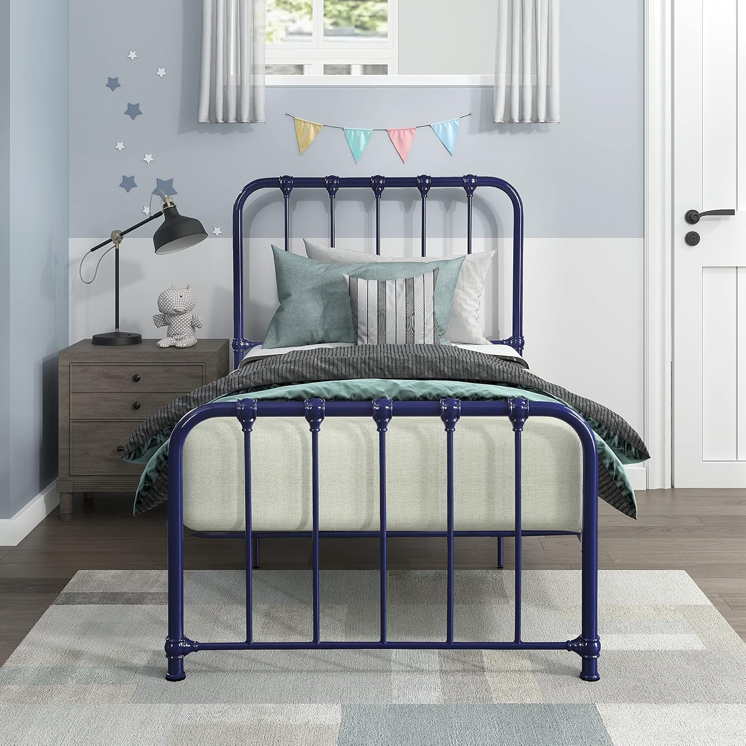 Lexicon Twin Metal Bed Frame, Platform Bed with Strong Metal Slat Support Under Bed Storage, Twin Bed Frame with Headboard, No Box Spring Needed, Easy Assembly, Twin, Navy Blue