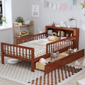 VilroCaz Wood Twin Size Platform Bed with Safety Fence for Kids Boys Girls, Platform Bed Frame with Practical Headboard and 2 Under-Bed Drawers, Sturdy Slats Support (Walnut-3.15)