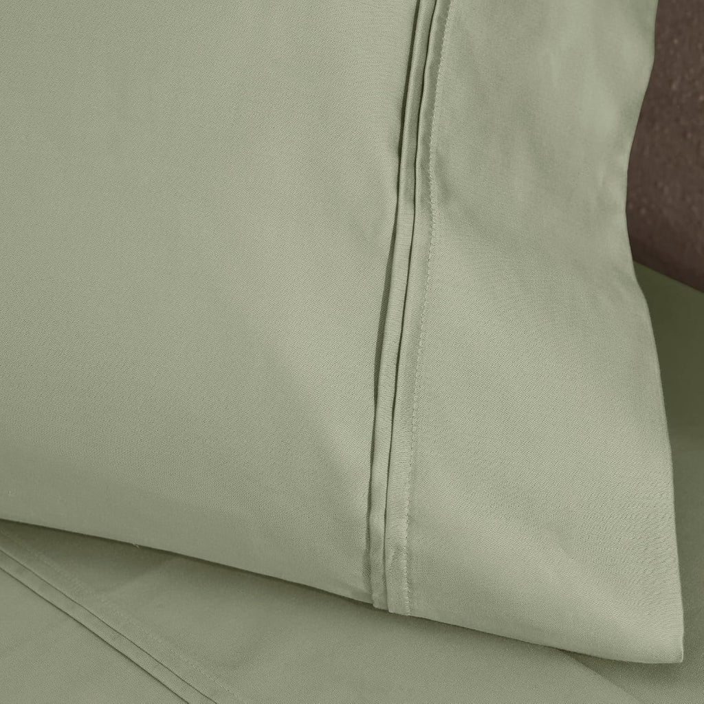 Superior 1200 Thread Count Egyptian Cotton Sheet Set, Bedroom Sheets, Modern Home Essentials, Luxury Bedding, 1 Elastic Deep Pocket Fitted Bed Sheet, 1 Flat Sheet, 2 Pillowcases, King, Sage
