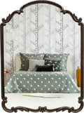 Wylde Iris English Estate Carved Arch Wood Wall Mirror, Mirror for Entryway, Living Room, Bathroom, Antique Black, 22x30