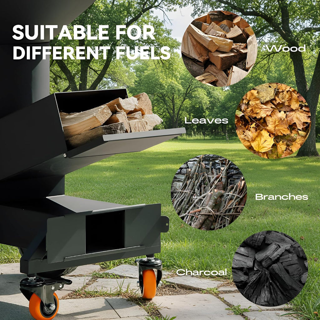 ONLYFIRE GRILLS Heavy Duty Rocket Stove with Griddle, Grate, Wheels, Ash Tool & Cover, Large Wood Stove BBQ Grill for Patio Outdoor Cooking Backyard Camping Beach Tailgating, 28x23x31in, GS346