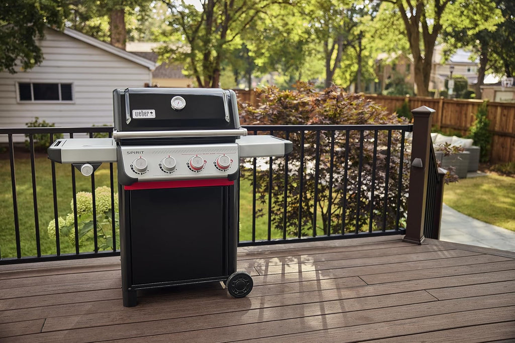 Weber Spirit E-435 Liquid Propane Gas Grill for Outdoor Cooking, 4 Burners and 1 Side Burner, Black – Porcelain-Enameled Cast-Iron Grates, 2 Boost Burners, Sear Zone