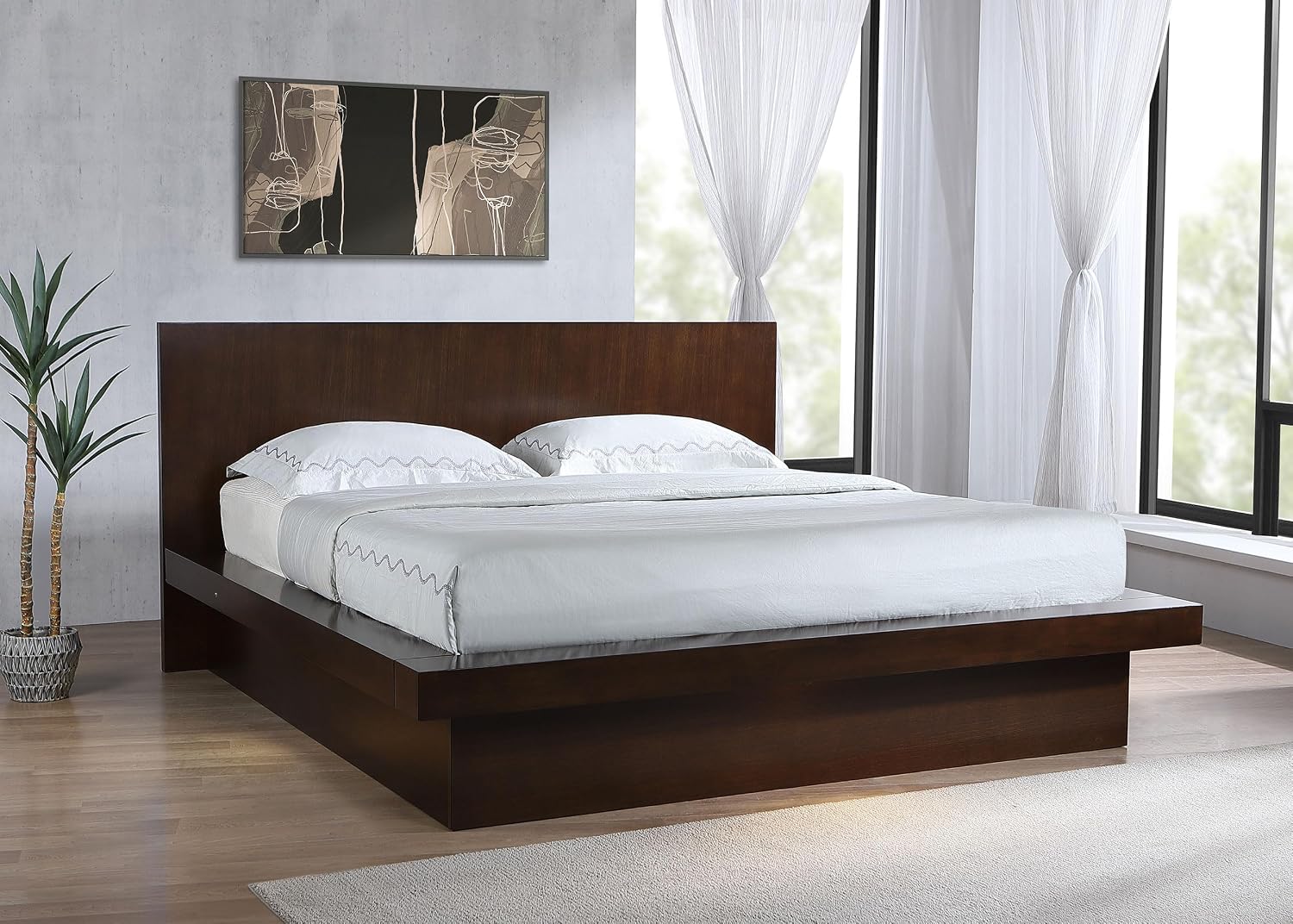 Coaster Home Furnishings - Jessica - Wood - Eastern King Platform Bed with Touch LED Light Switch, Panel Headboard, and Layered Base - Bedroom - Cappuccino - 200711KE | Touch LED Light Sw