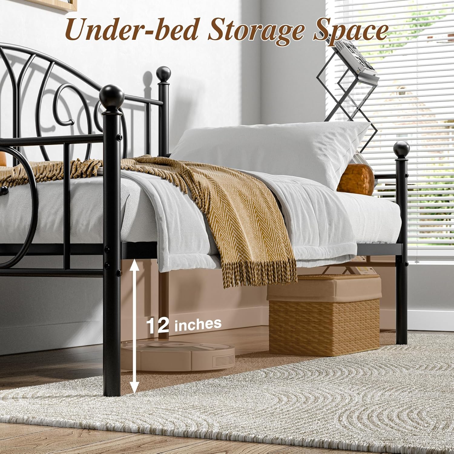 VECELO Metal Daybed Frame Multifunctional Platform Bed Sofa Mattress Foundation with Classic Headboard, Twin, Black