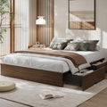 GarveeHome Full Size Wood Platform Bed Frame with 2 Storage Drawers, Wooden Bed Frame Without Headboard, Wood Slat Support, No Box Spring Needed, Easy Assembly