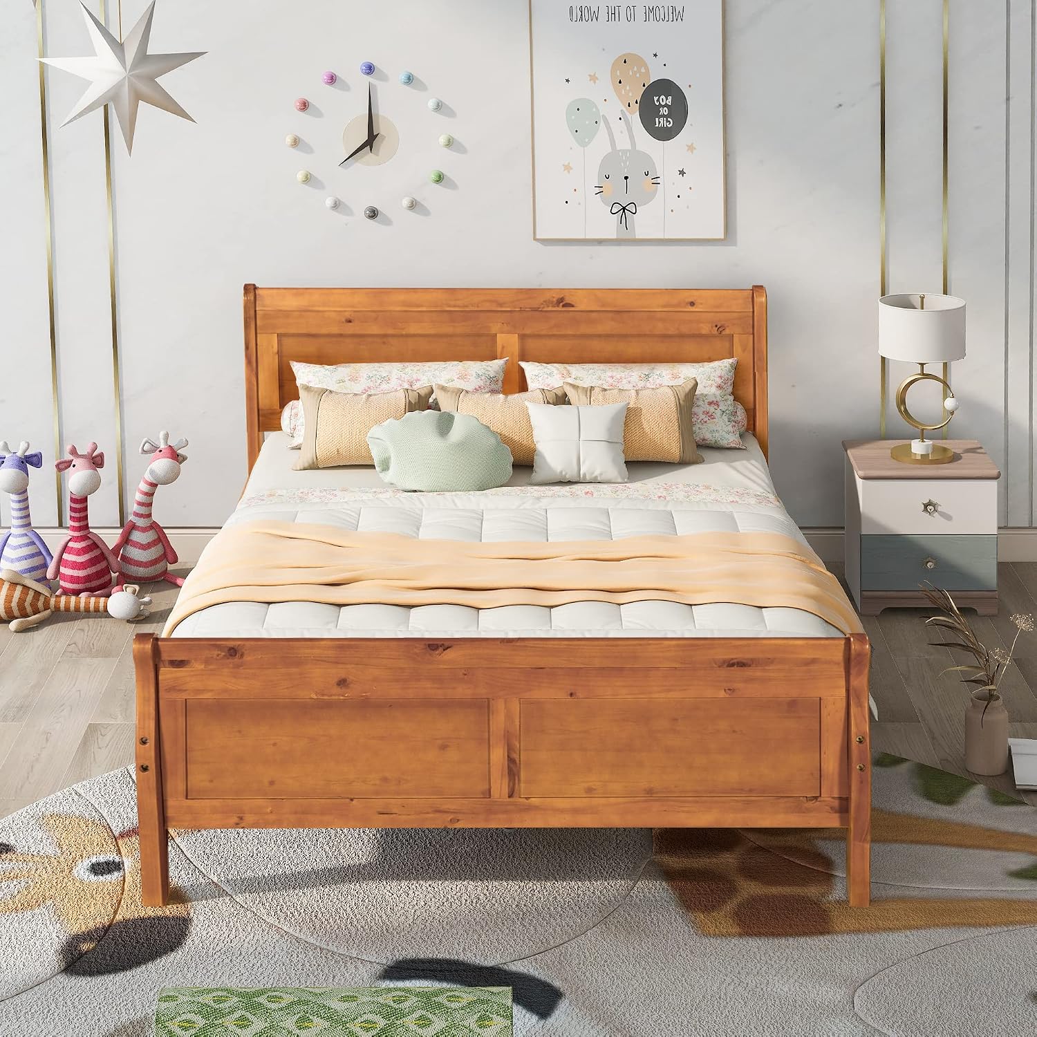 Harper & Bright Designs Full Size Bed Frame with Headboard, Wood Platform Bed Frame Full Size Sleige Bed with Slats Set and Extra Supporting Legs,No Box-Spring Needed