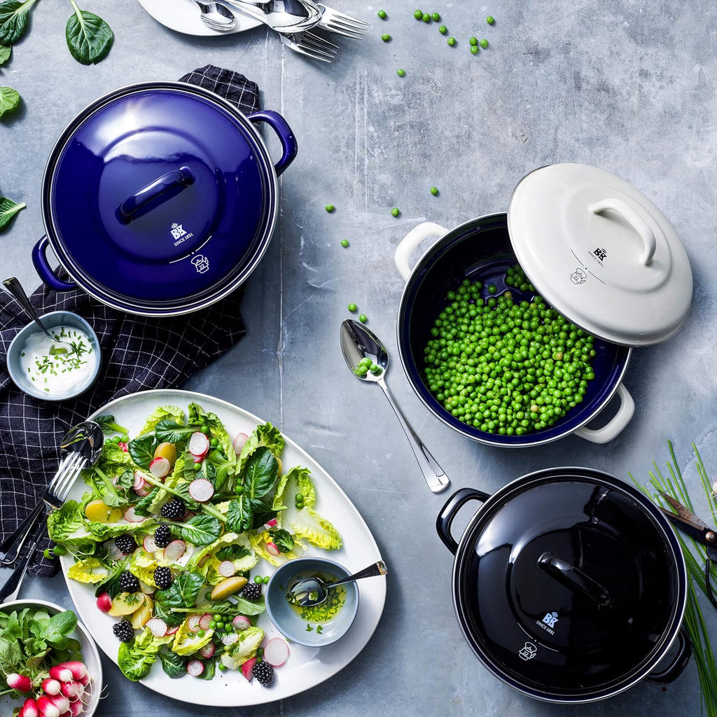 BK Indigo Dutch Heritage Round German Enamelled Casserole with Lid with PFAS-Free Ceramic Non-Stick Coating, 22 cm/3.3 Litre, Induction, Dishwasher Safe, Oven Safe, Black