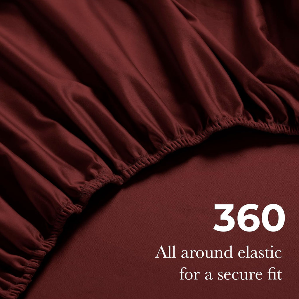 Superior Egyptian Cotton 4 Piece Sheet Set, 650 Thread Count, Modern Design, Sustainable Sheets, Ultra-Soft Basics, Solid, Deep Pocket Fitted Sheet, Flat Sheet, Pillowcases, King, Burgundy