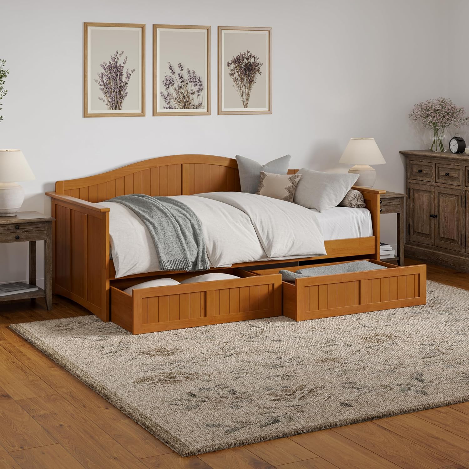 AFI, Nantucket Twin Wood Daybed with 2 Storage Drawers, Light Toffee