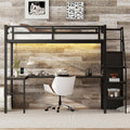 Ball & Cast Twin XL Size High Loft Bed with LED Light Strip & USB,Metal Bedframe W/L-Shape Desk & Built-in Storage Staircase,Wardrobe & Adjustable Shelf,Bedroom Furniture Set for Kid Teen Adult,Black