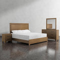 Furniture of America Nomal Modern Solid Wood 4-Piece Bedroom Set with Recessed Panel Headboard Bed, Metal Center Glide on Nightstand and Dresser with Mirror, Box Spring Needed, Queen, Chestnut Brown