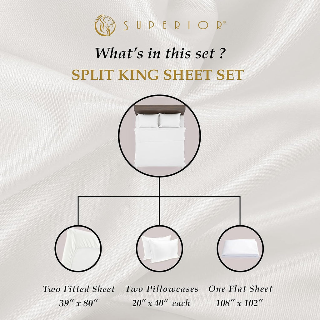 Superior Egyptian Cotton 5 Piece Sheet Set, 650 Thread Count, Eco-Friendly, Sustainable Sheets, Ultra-Soft Basics, Solid, Deep Pocket Fitted Sheets, Flat Sheet, Pillowcases, Split King, Gold