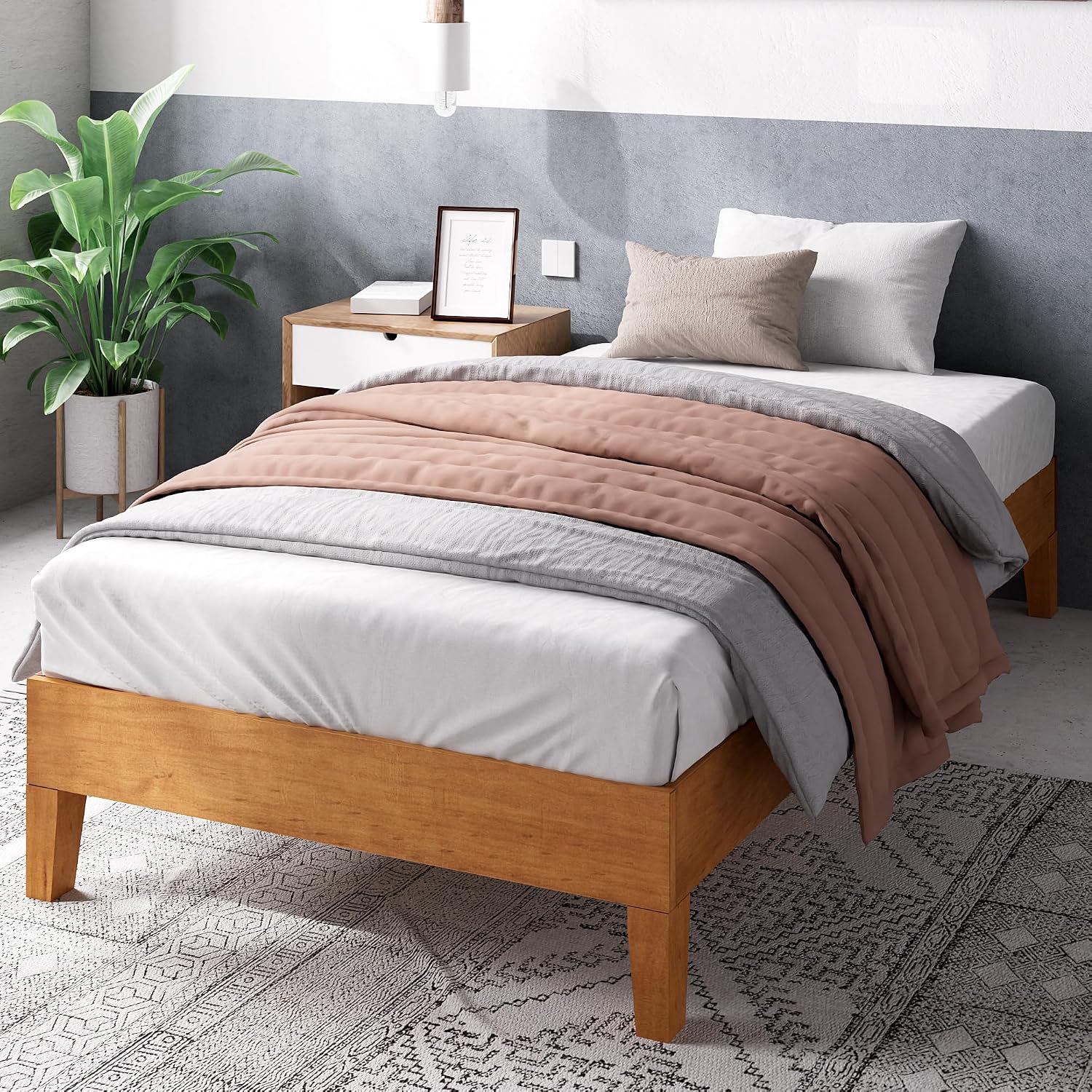 Zinus Alexis Deluxe Wood Platform Bed Frame, Solid Wood Foundation, No Box Spring Needed, Wood Slat Support, Easy Assembly, Rustic Pine, Twin