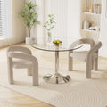 Round Glass Dining Set for 2, 3 Pieces Modern Luxury Circle Dinner Room Set, 35'' Small Minimalist Tulip Circular Kitchen Table Set, Beige Barrel Dining Chair, for Bedroom Apartment (Silver)