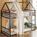 LIKIMIO Bunk Bed Twin Over Twin, House Bunk Bed Frame with Ladder and Guardrail, House Shaped with Metal Slats for Dormitory and Bedroom, Space Saving, No Box Spring Needed, Black
