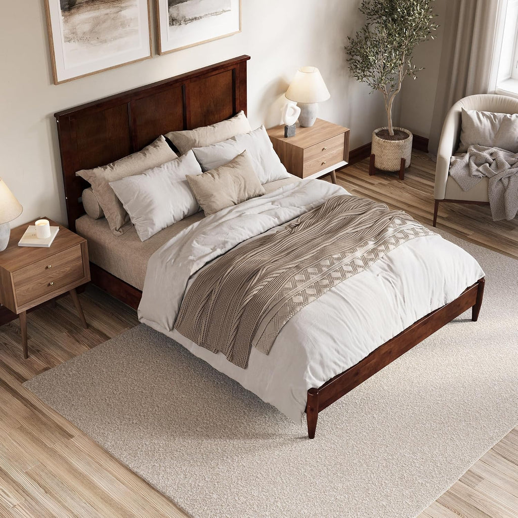 AFI, Charlotte Queen Solid Wood Low Profile Platform Bed, Walnut
