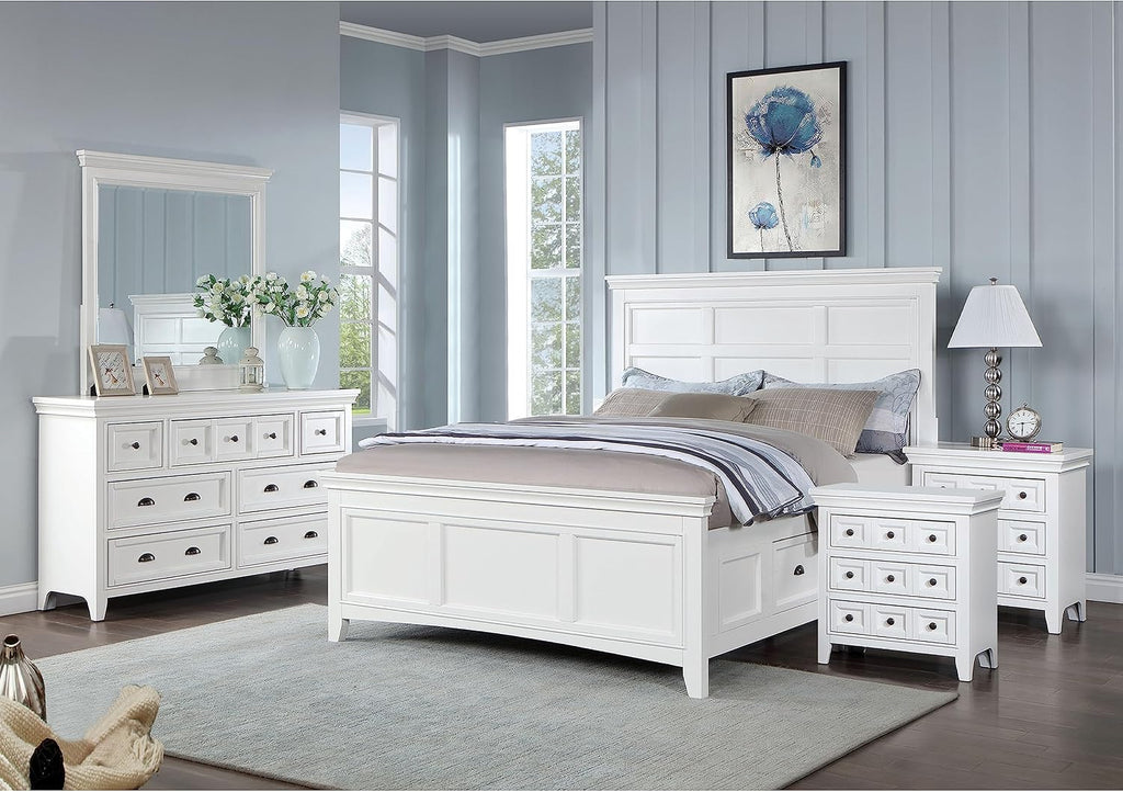 Furniture of America Zinnia Transitional Storage Wood 5-Piece Bedroom Set, Bed, Dresser, Mirror and 2 Nightstands, Twin, White