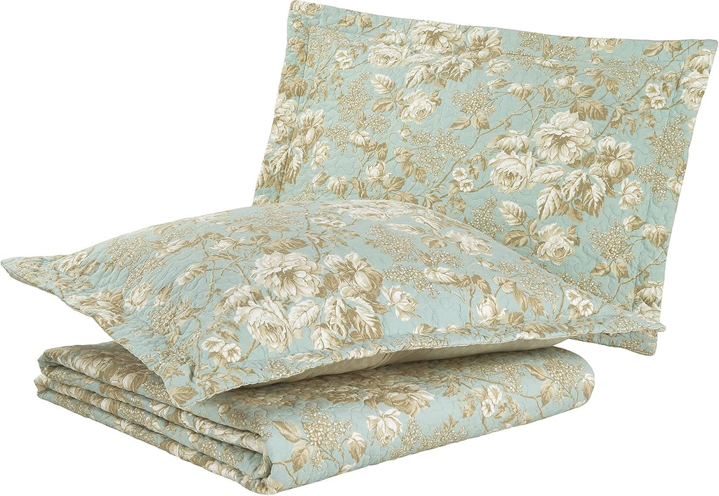Laura Ashley Home - King Quilt Set, Cotton Reversible Bedding with Matching Shams, Bedroom Decor Ideal for All Seasons (Brompton Green, King)