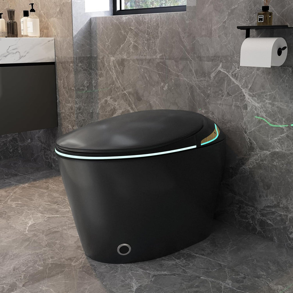 Smart Toilet, Electric Tankless Toilet with Bidet Built in & Dryer, Auto Open/Close, Instant Warm Water, Elongated Heated Seat, Auto Flush (Matte Black, Oval Egg Shaped)