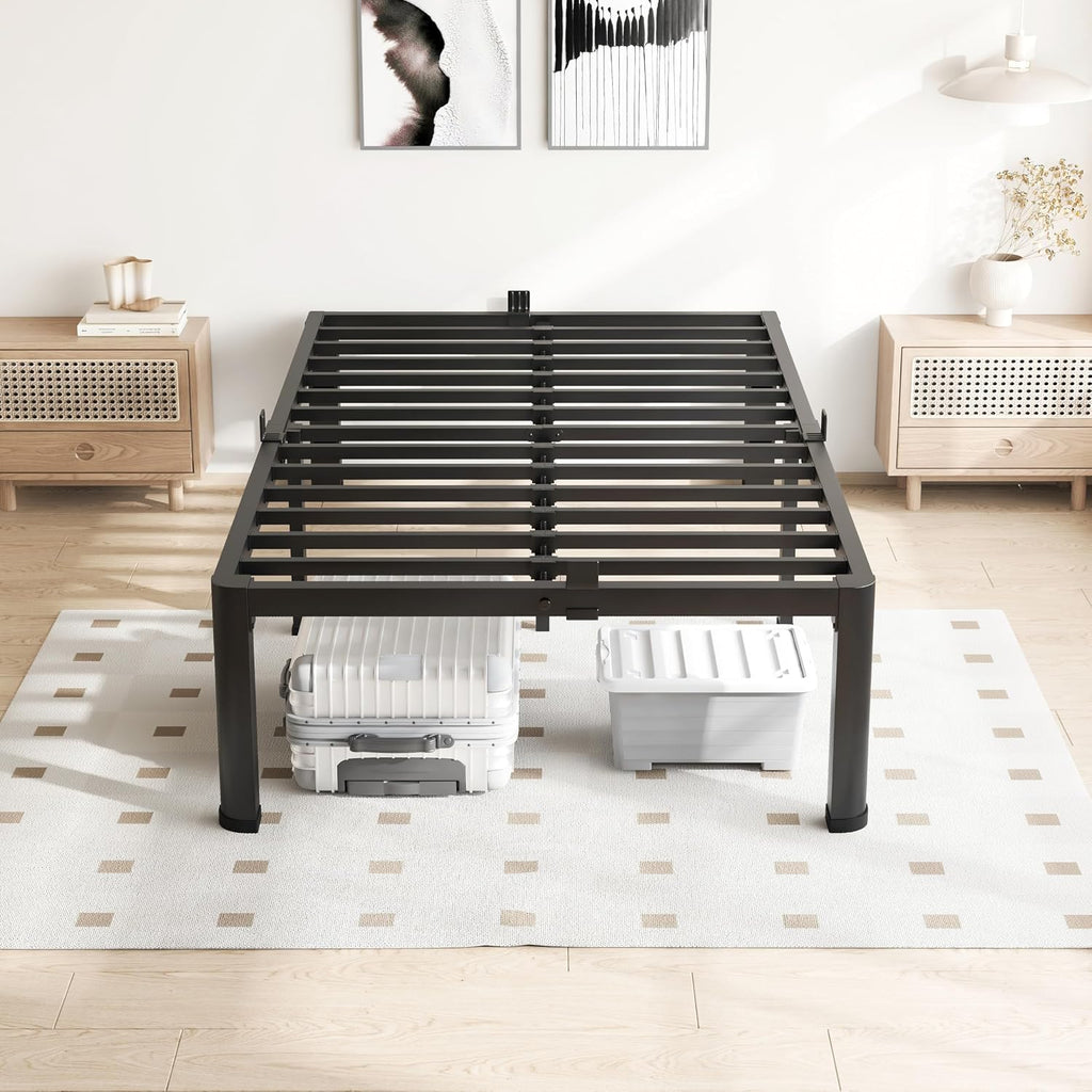VIPSHOW 14 Inch Twin XL Bed Frame, 3500Lbs Heavy Duty Metal Platform with Round Corner Legs Mattress Slide Stopper, Steel Slat Support No Box Spring Needed, Noise Free, Non-Slip, Easy Assembly